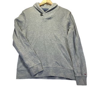Tommy Hilfiger Mens Shawl Collar Sweater Size S Gray Knit Cotton Pullover